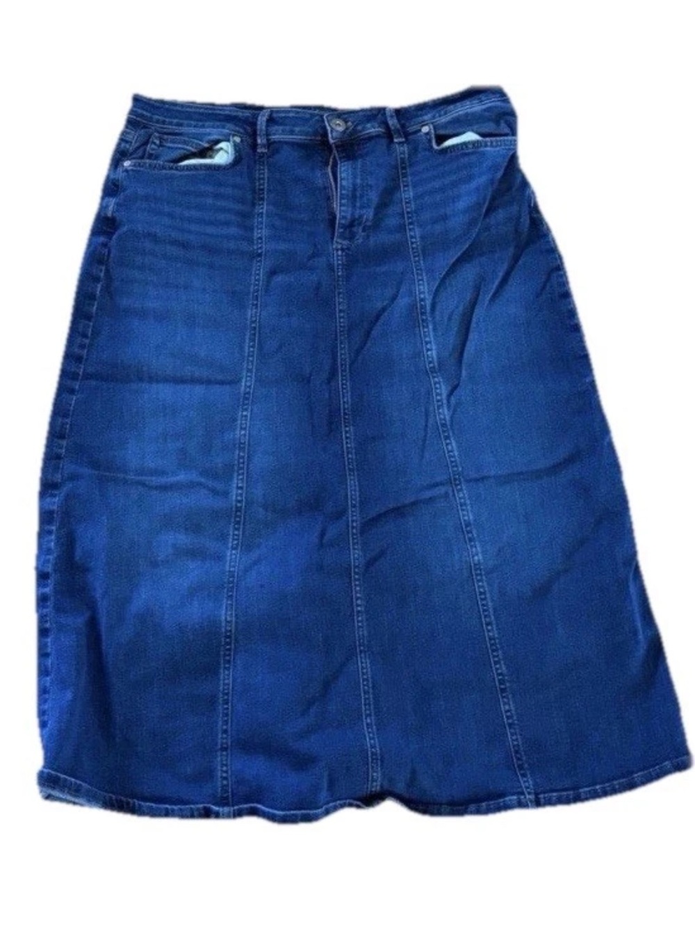 J Jill Womens Denim Skirt Blue Solid Panel Midi Button Closure Regular SZ 14